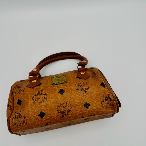 MCM Tan Leather Small Boston Bag in Visetos - Picture 2 of 12